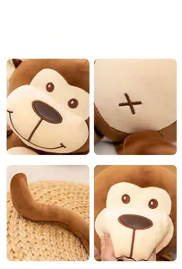 Detail shots showing high-quality stitching and soft texture of the brown monkey plush toy