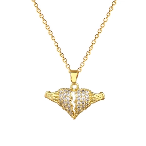 Luxurious gold-plated heart pendant necklace with full cubic zirconia pave and hands design