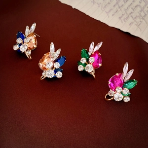 Floral Stud Earrings Alloy Rhinestone Geometric Teardrop With 925 Sterling Silver Earring Post French Retro Elegant Women