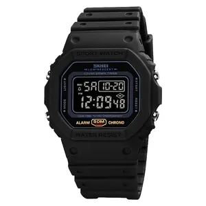 Men Sporty Digital Watch Plastic Case Stainless Steel Back Luminous Waterproof Chronograph Alarm Dual Time Outdoor Electronic Wristwatch
