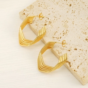 18k gold plated stainless steel irregular multilayer earrings with geometric texture