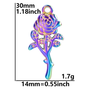 Rainbow plated rose pendant dimensions 30x14mm in stainless steel showing weight 1.7g