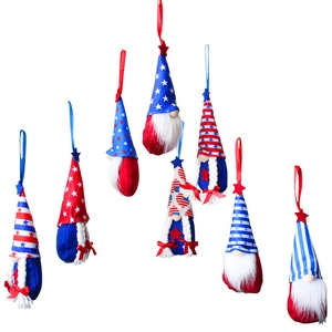 Set of 8 patriotic gnome plush ornaments with stars, stripes and hearts for home decor