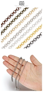 Detail showing various colors of gold-plated O-link chains for DIY jewelry making