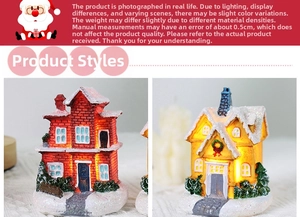 Detailed view of LED lighted Christmas miniature houses with snow-covered roofs and resin texture