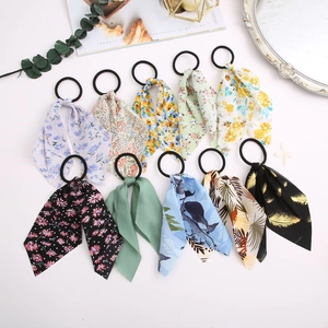 French retro floral chiffon hair scarf scrunchies set in ten various patterns and colors