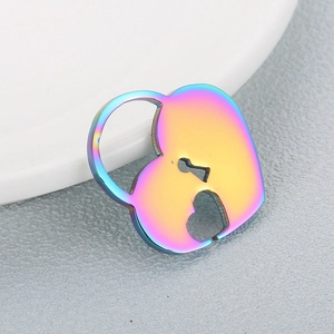 Rainbow heart-shaped stainless steel pendant with couple silhouette cutout