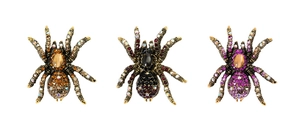 Three variants of vintage spider brooches with colorful opals and sparkling rhinestones