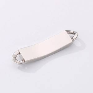 Polished silver stainless steel curved bar plate connector with double loops