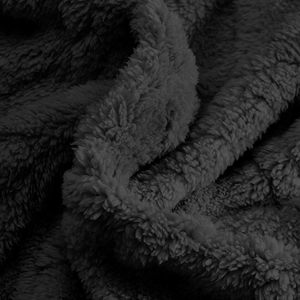 Macro shot of dark grey heavy plush fabric texture on a hooded casual sweatshirt