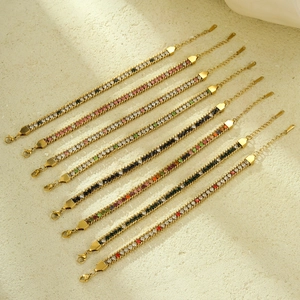 Elegant gold titanium steel bracelets featuring colorful cubic zirconia in eight vivid styles