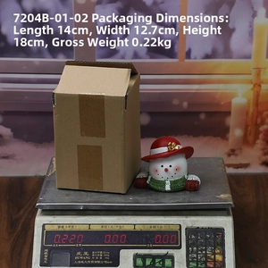 Christmas snowman resin figurine with packaging dimensions 14x12.7x18cm and 0.22kg weight