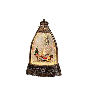Vintage bronze Santa Claus glitter lantern Christmas snow globe with internal LED light
