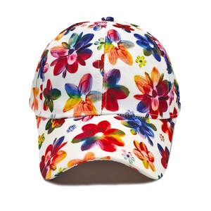 Berretto da baseball bianco da donna con vivaci motivi floreali e visiera curva