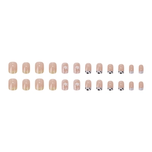Press-on nail set featuring cow prints and star patterns in nude and white tones