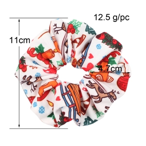 Christmas scrunchie with reindeer and bell patterns, 11cm diameter festive hair accessory