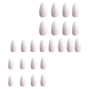 Pink and white gradient almond press-on nails with fine silver glitter, 24 pieces