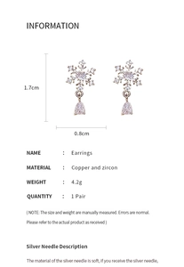 Detailed size specifications for snowflake earrings made of copper and cubic zircon