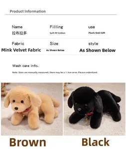 Detail of soft rice mink velvet Labrador plush with red collar and golden bell