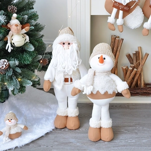 Natale Babbo Natale Pupazzo Di Neve Bambole In Piedi Maglia Peluche Telescopico Gambe Lunghe Decorazione Desktop