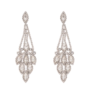 Eleganti orecchini lunghi con nappa di cristallo in lega d'argento e pietre marquise brillanti
