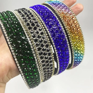 Sparkling multi-color rhinestone wide headband collection in green black and blue