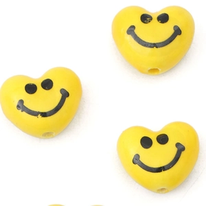 Yellow heart-shaped smiley face ceramic beads for DIY handmade jewelry and phone chains