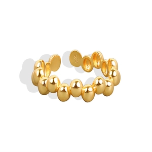 Polished S925 gold bean-shaped open ring for women on a clean white background