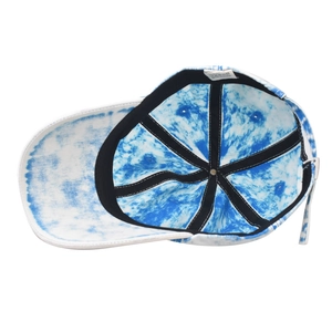 Blaue Tie-Dye-Baseballkappe aus gewaschenem Denim, 100% Baumwolle mit verstellbarem Band