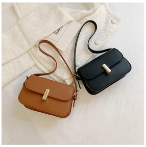 Close-up of vintage saddle bags in brown and black with elegant gold metal buckles