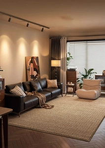 Modern living room view with durable sisal-style rug in elegant ancient gold finish