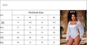 Size chart for square neck mesh bodysuit with long sleeves and dot pattern detail