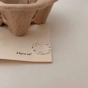Minimalist S925 sterling silver open ring featuring an adjustable hollow link design