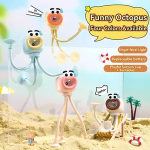 Mini octopus LED night light with flexible suction cup legs in four cute pastel colors