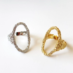 Minimalist 925 sterling silver open rings with irregular gold and silver lava texture