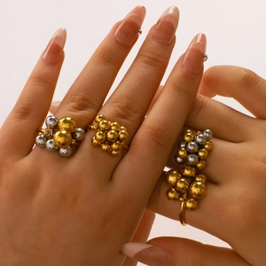 Cluster Bead Ring Stainless Steel 18K Gold Plated Irregular Multi Ball Waterproof Hypoallergenic Light Luxury Jewelry Women