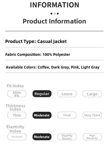 Detailed fabric specs for American retro jacket showing 100% polyester material
