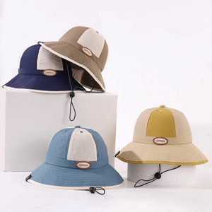 Kids color-block fisherman hat with adjustable chin strap and aimax letter patch