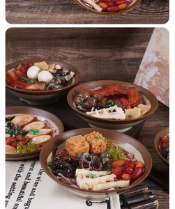 Detailed realistic Luosifen noodle model with duck feet and quail eggs on dark wood