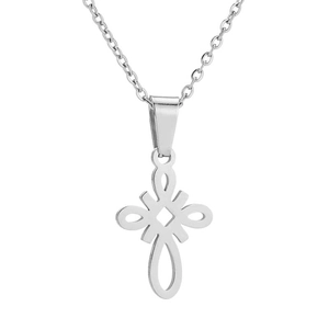 Schmuckset aus poliertem Edelstahl mit einem geometrischen Knoten-Anhänger und Kette