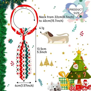 Christmas plaid pet necktie size chart with snowflake patterns for dogs and cats