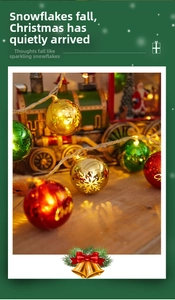 Close-up of festive Christmas ball string lights with warm LED glow