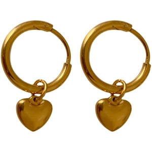 Eleganti orecchini a cerchio a cuore dorati con pendenti a cuore pieni e lucidi per donna