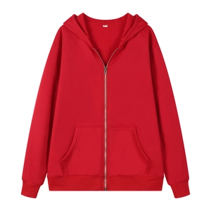 Oversized felrode hoodie met rits en zakken aan de voorkant voor een casual uitstraling