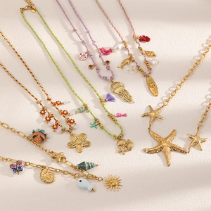 Collier Pendentif Thème Océan Acier Inoxydable Alliage Émail Étoile De Mer Coquillage Bijoux De Vacances À La Plage Pour Femmes