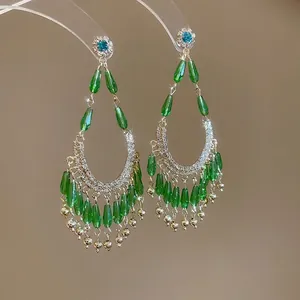 Boucles D'oreilles Gland Vert Émeraude Avec Fleur En Alliage Strass Et Tige En Argent Sterling 925 Vintage Femmes