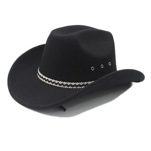 Chapeau De Cowboy Western Mélange Coton Polyester Feutre Fedora Avec Oeillets Métalliques Respirants Et Bande Tissée Large Bord Rétro
