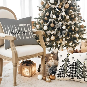 Fodere per cuscini natalizi 'hello WINTER' con stampe di alberi per decoro divano festivo