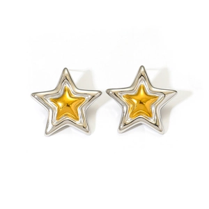 Two-tone stainless steel star earrings featuring elegant gold and silver contrast design
