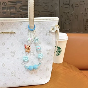 Cute Capybara beaded keychain with blue stars and flowers for bag decoration